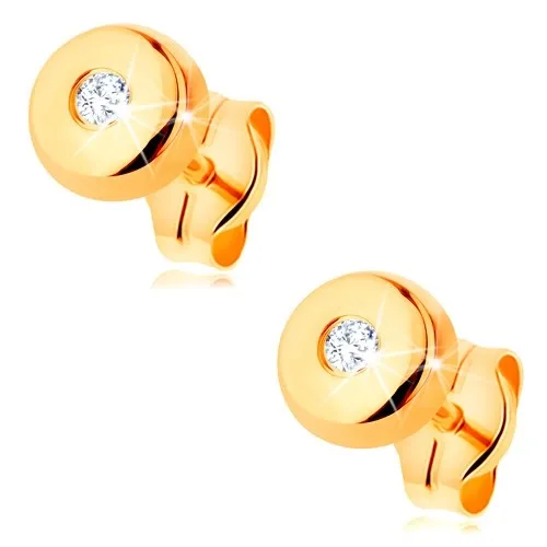 Zlaté náušnice 585 - malý lesklý kruh s čirým zirkonkem uprostřed