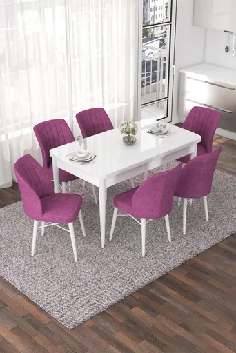 Extendable Dining Table & Chairs Set (7 Pieces) Nef - White, Purple