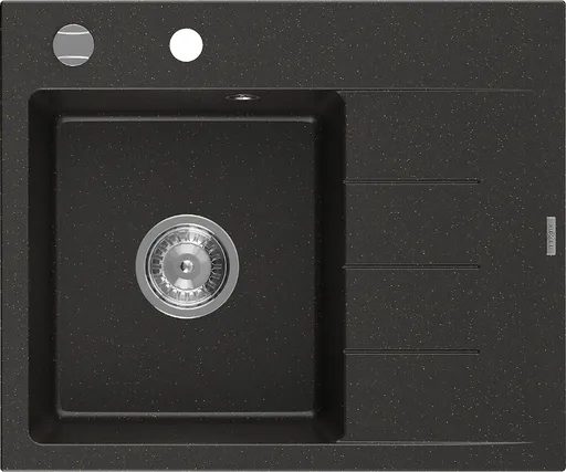 MEXEN Ben granitový dřez 1 s odkapávačem levý 600 x 500 mm, černá/zlatá metalik, sifon chrom 6522605000-75