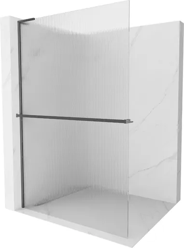 MEXEN/S Kioto+ L Sprchová zástěna WALK-IN s poličkou a držákem ručníků 100 x 200, proužky, grafit kartáčovaná 800-100-123-66-09