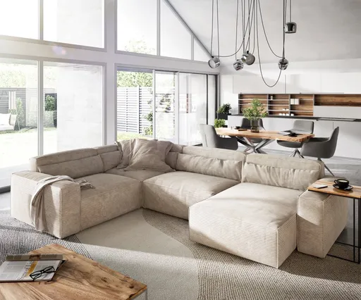 Pohovka ve tvaru "U" Sirpio D 330x240 cm manšestr béžová