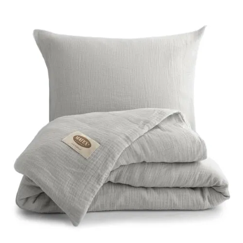 MATEX Mušelínové povlečení světle šedá, 140 x 200 cm, 70 x 90 cm