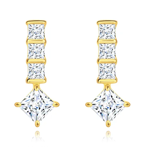 Náušnice ze žlutého zlata 585 - vykřičník se čtvercovými zirkony