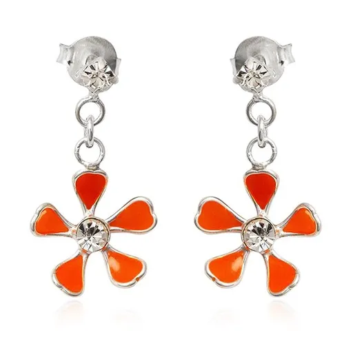 Náušnice ze stříbra 925 - oranžový kvítek na řetízku