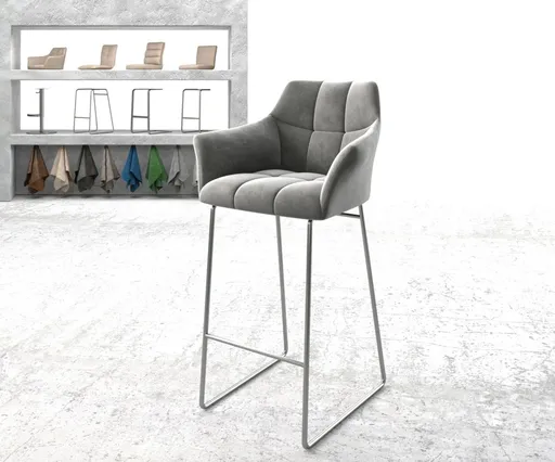 Barová židle Yulo-Flex samet šedá tenká podnož nerezová ocel