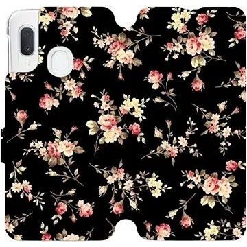 Flipové pouzdro na mobil Samsung Galaxy A20e - VD02S Květy na černé (5903226907908)