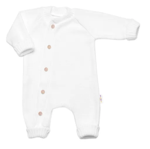 Baby Nellys Pletený overálek s knoflíčky zap. bokem, Hand Made, bílý,68