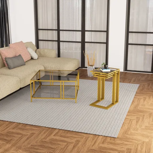 Sada odkládacích stolků (3 kusy) Ibiza C - Gold, Fume