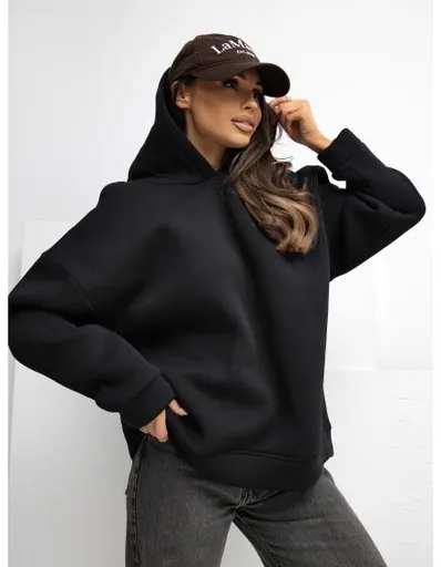 Černá mikina basic s kapucí a podšívkou RUE PARIS