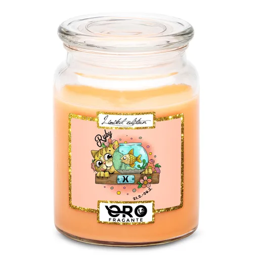 Svíčka Kočičí znamení – ryby (Vůně svíčky: Tropické ovoce)