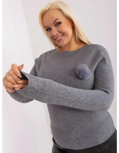 Dámský svetr s bambulí plus size WEA tmavě šedý