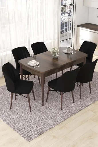 Extendable Dining Table & Chairs Set (7 Pieces) Nef - Baroque, Black