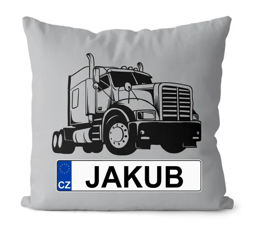Polštář SPZ se jménem – černý kamion (Velikost: 40 x 40 cm, Jméno: Jakub)