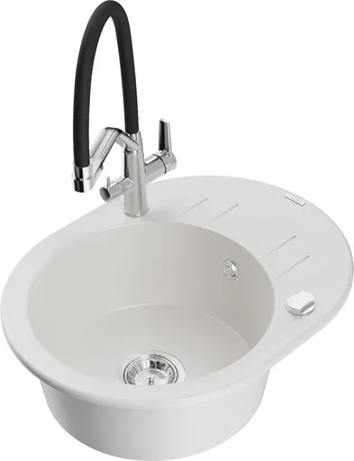 MEXEN/S Kevin granitový dřez 1-miska včetně baterie Duo, bílá 6517-20-671701-07