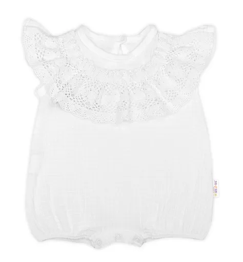 Baby Nellys Body s nohavičkami, mušelín s krajkou BOHO - bílé, vel. 74