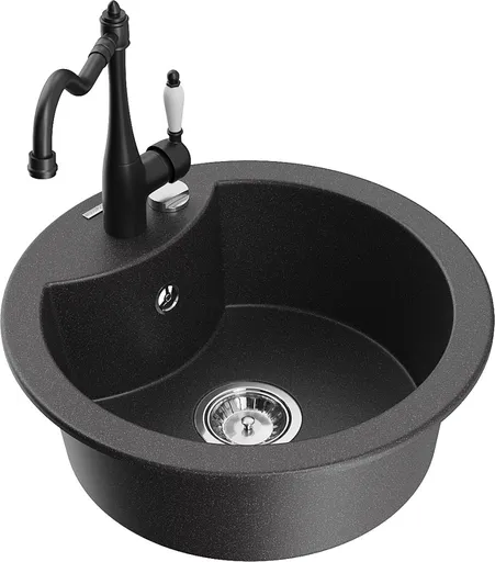 MEXEN/S Diego granitový dřez 1-miska včetně baterie Carla, černá kropenatá 6512-76-670700-70