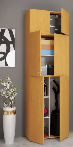 VCM Úklidová skříňka Lona XXL s otočnými dveřmi s nástavcem, buk