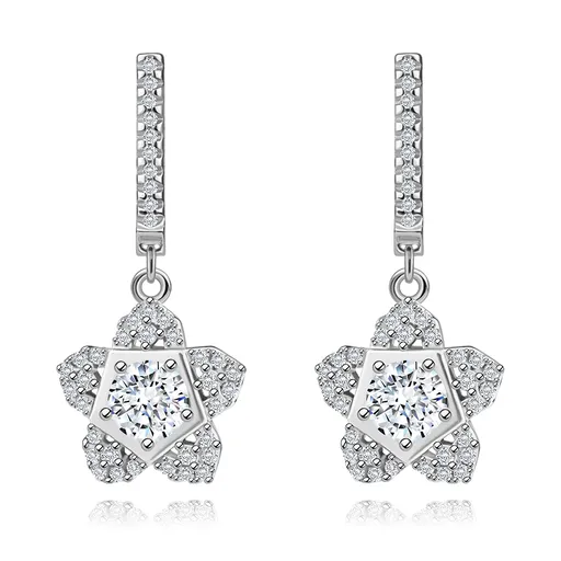 Náušnice ze stříbra 925, blýskavý kvítek z čirých kulatých zirkonů