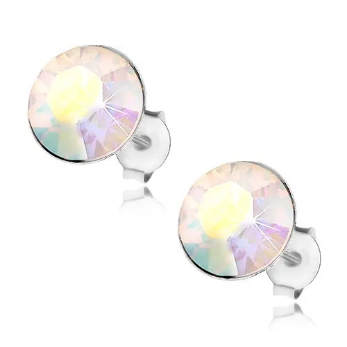 Náušnice ze stříbra 925, Swarovského krystal s duhovým leskem, 9 mm