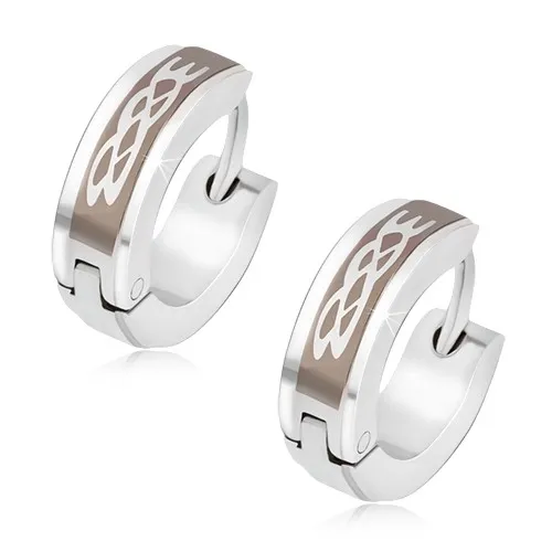 Ocelové náušnice, kruhy s tribal ornamentem, vyvýšený středový pás