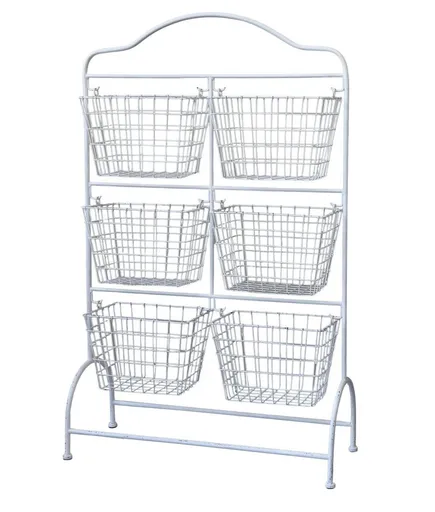 Bílý antik kovový regál s košíky Fil de Fer - 76*24*122cm 40037701 (40377-01)