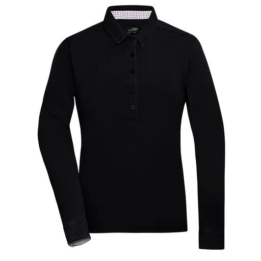 James & Nicholson (Daiber) Dámská polokošile s dlouhým rukávem JN713 - Černá / bílá / titanová | S