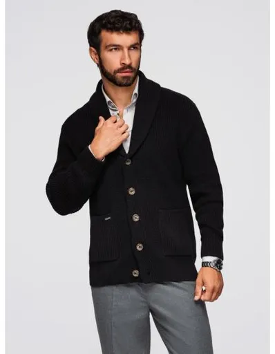 Pánský bavlněný svetr s šálovým límcem – černý V4 OM-SWCD-0153