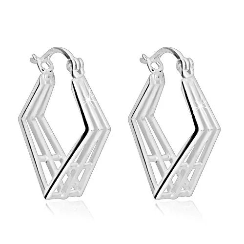 Stříbrné náušnice 925 - prostorový kosočtverec a mřížka, francouzský zámek