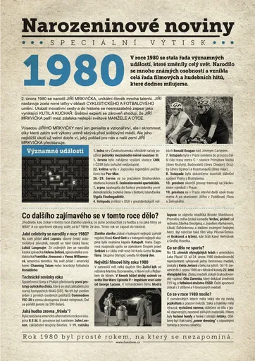 Narozeninové noviny 1980 s vlastním textem a fotografií, S textem