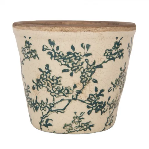 Keramický obal na květináč se zelenými kvítky Gian S - Ø 12*11 cm  6CE1976S