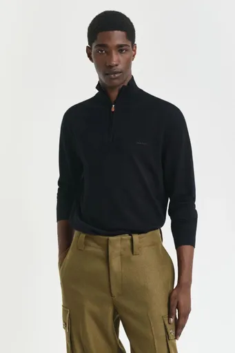 SVETR GANT EXTRAFINE MERINO WOOL HALF ZIP BLACK