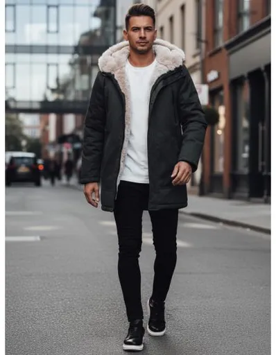 Pánská zimní bunda s kapucí, zelená