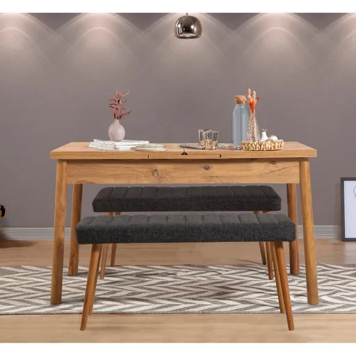 Jídelní set s rozkládacím stolem a lavicí (3 kusy) Santiago 1053 - Atlantic Pine, Anthracite