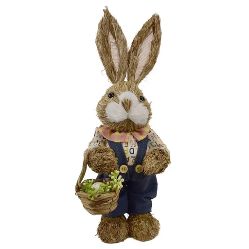 Slámový zajíček s košíkem 33 cm