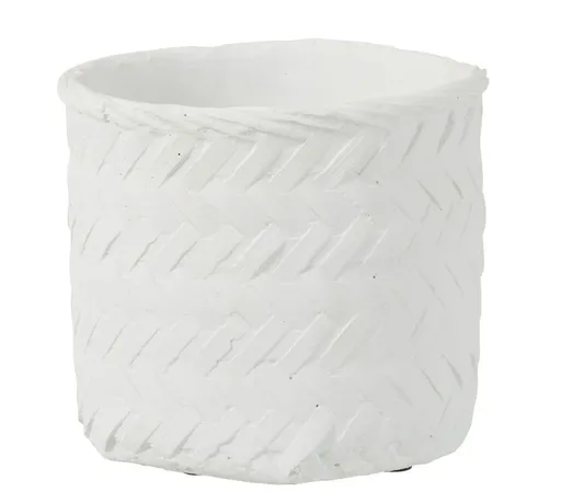 Bílý cementový květináč s imitací bambusového výpletu XL - Ø  25*23 cm J-Line by Jolipa