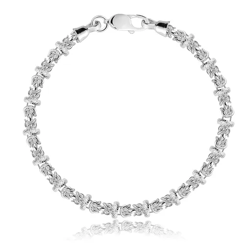 Náramek ze stříbra 925 - plochá oválná očka, propletené kroužky, tenké obruče.