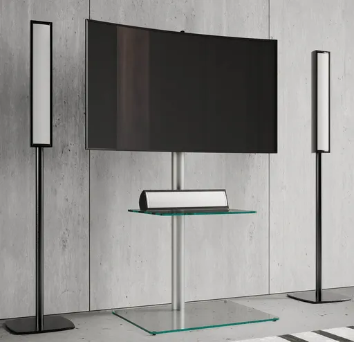 VCM Kovový stojan na TV Alani se skleněnou policí