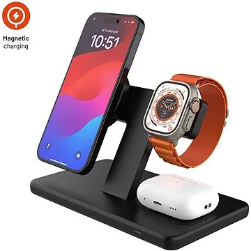 FIXED MagPowerstation 3v1 s podporou uchycení MagSafe 15W+15W+5W černý (FIXMPOS-BK)