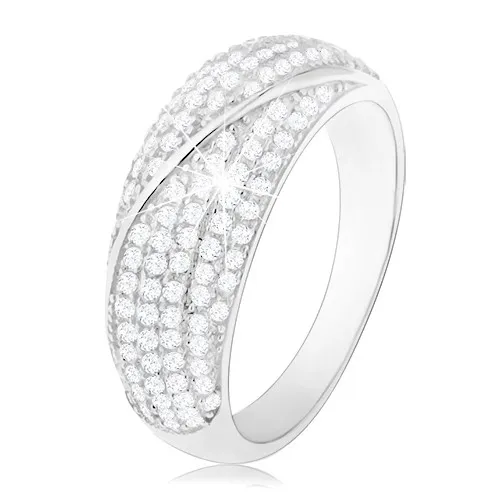 Rhodiovaný prsten, stříbro 925, vypouklý pás zdobený čirými zirkonky - Velikost: 64