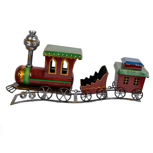 Červená antik kovová dekorace vláček na koleji Christmas Train - 70*15*36 cm Clayre & Eef