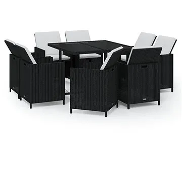 9dílný zahradní jídelní set s poduškami polyratan černý , 3095505 (3095505)