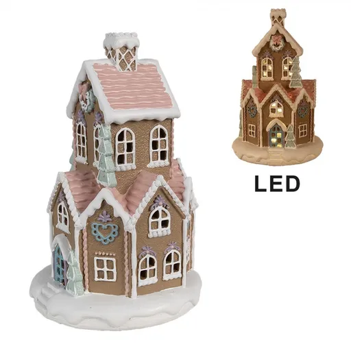 Hnědá svítící perníková chaloupka Gingerbread House - Ø 14*22 cm / 3*AAA 6PR4308