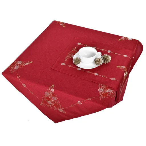 Ubrus Vánoční, Stromeček plný hvězdiček, červený 85 x 85 cm