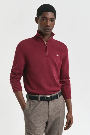 SVETR GANT CASUAL COTTON HALF ZIP PLUMPED RED