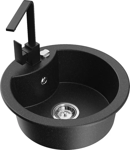 MEXEN/S Diego granitový dřez 1-miska včetně baterie Rita, černý/stříbrný metalik 6512-73-670300-70