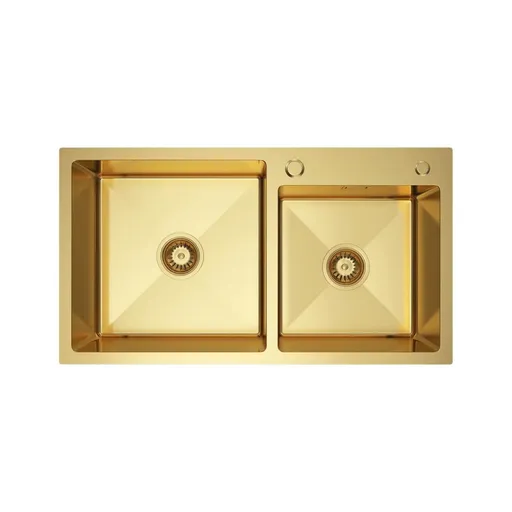 Dvoukomorový ocelový dřez zlatý 78 x 45 cm, Velazo VELAZ7845G