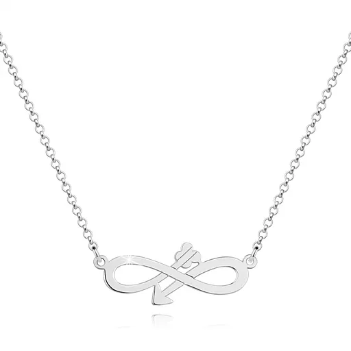 Náhrdelník ze stříbra 925 - plochý symbol nekonečna, šíp a motýlí křídla
