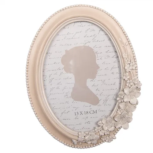 Pudrový oválný fotorámeček zdobený květy - 17*2*22 cm / 13*18 cm Clayre & Eef