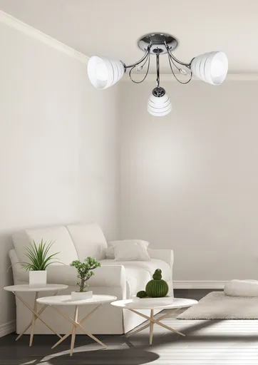 Stropní svítidlo chrom 3x40W bílé stínidlo s krystaly Simpli