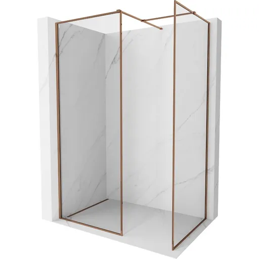 MEXEN/S Kioto-F Sprchová zástěna WALK-IN s rámem 140 x 75, transparent 8 mm, růžové zlato 800-140-202-04-60-075
